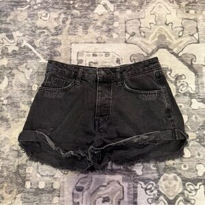 Forever 21 Black High-Waisted Distressed Denim Shorts With Frayed Hem - Size 27